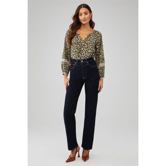 Cleobella Women's Alicia Blouse Size M Button-Front Top Black Leopard - Picture 4 of 11